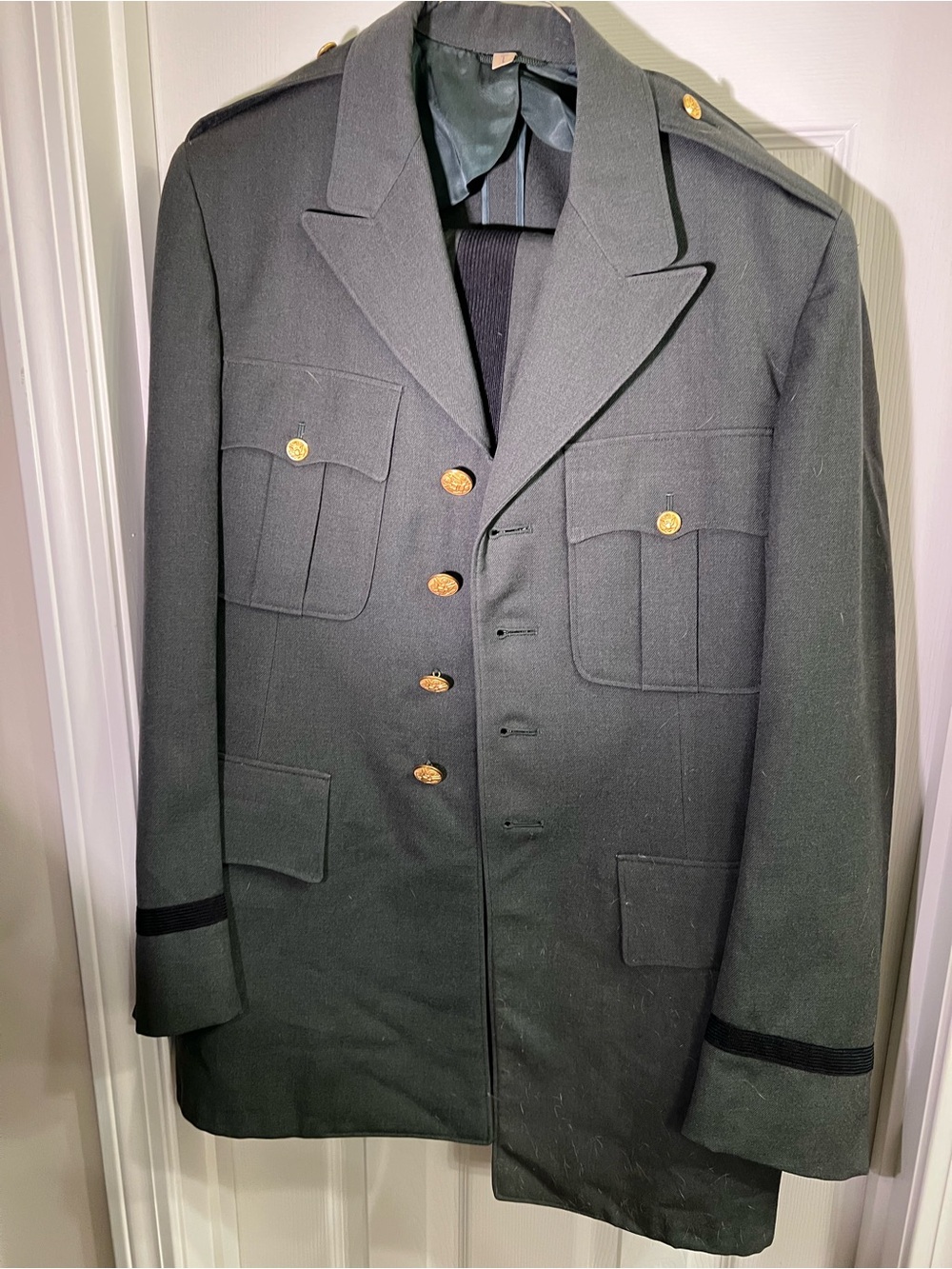 Men's Military-Style Dark Green Wool Blend Jacket (39 L) & Pants (32/32) Unisex